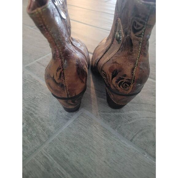 L'Artiste by Spring Step Floral Ankle Boots Waterlily Brown Zipper Leather Size - Picture 6 of 9